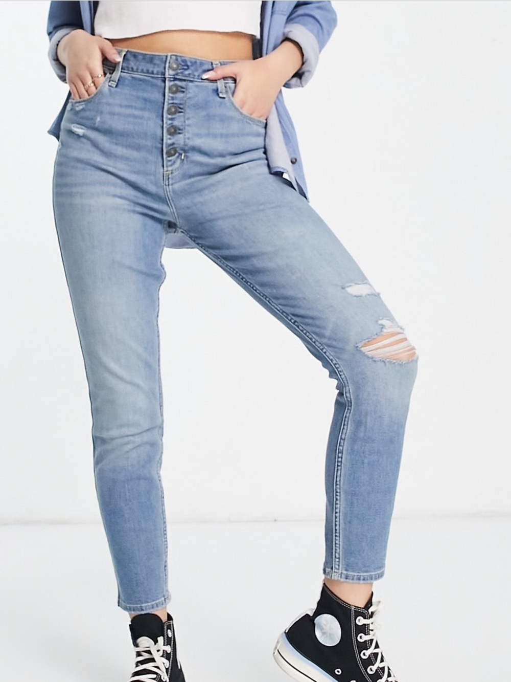Abercrombie & Fitch Curve Love Ankle Jean High Rise Skinny Light Medium Wash